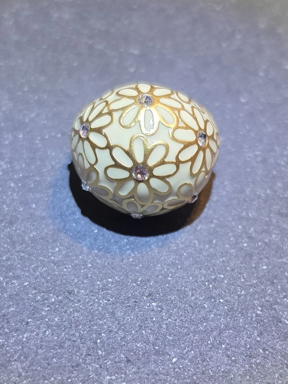 Coach Cream Floral Dome Ring with Gold Accents and Crystal Centers